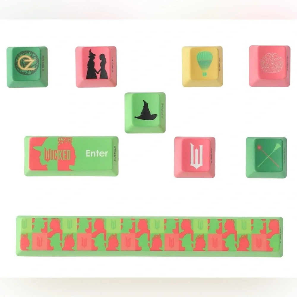 NWT: WICKEDLY BEAUTIFUL ELPHABA & GLINDA Pink & Green Key Caps Set 1